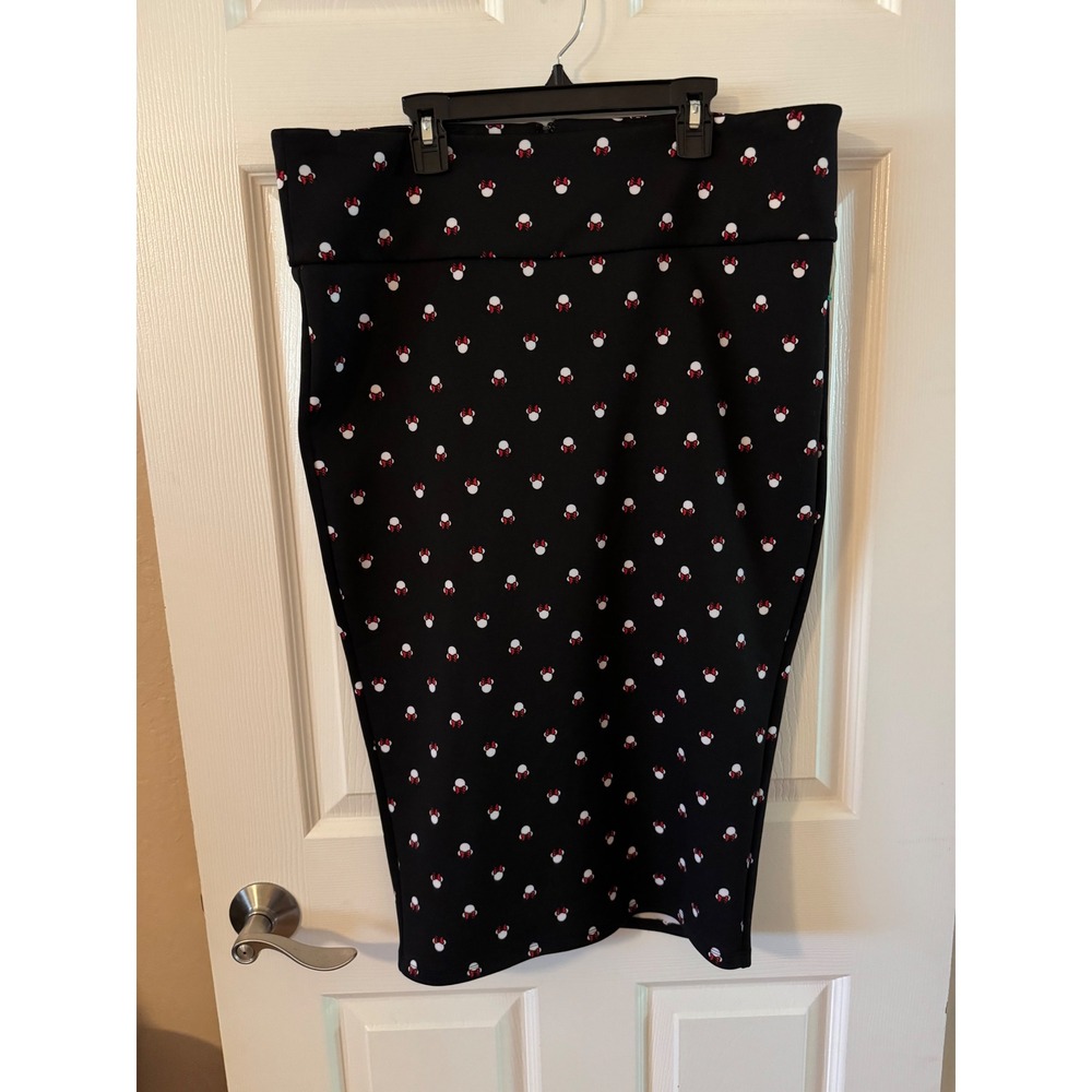 Disney Pencil Skirt Women Size 12 Black Minnie Mouse Bow Graphic Print High Rise